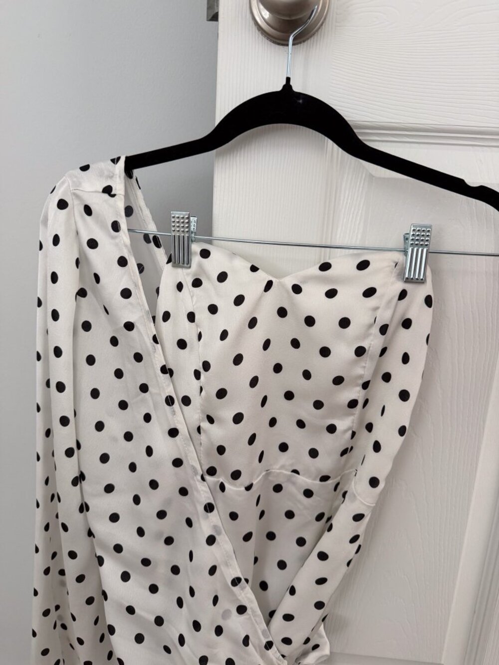 SABO SKIRT White Black Polka Dot Wrap Mini Dress - Picture 4 of 5